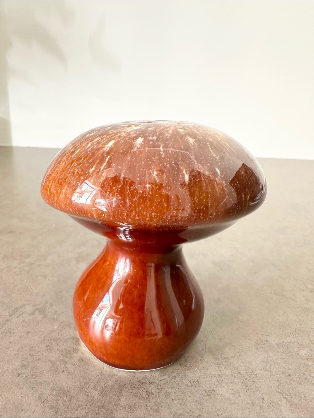 Glazed Ceramic Mushroom Salt or Pepper Shaker Accent Sculpture - Brown Drip 4” - Picture 7 of 14